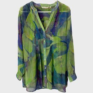Soft Surroundings Tunic Camisole Set Green Blue Women's Large Button-Up Blouse